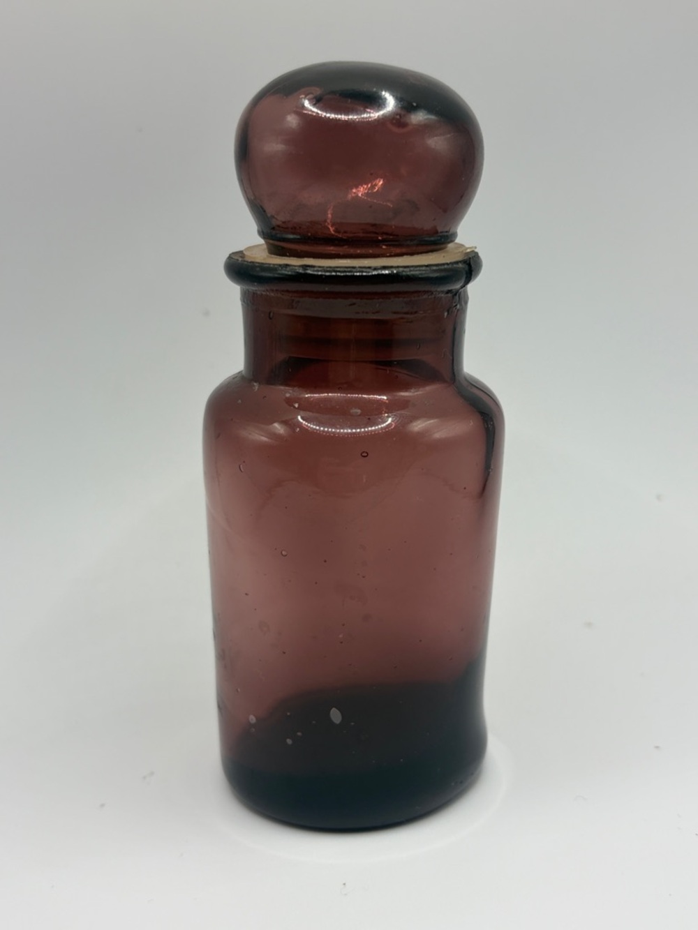 Mid Century Modern Plum Amethyst Purple Mini Apothecary Jar Bottle Bubble Lid
